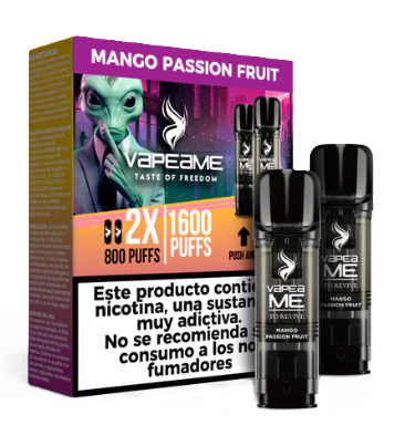 Vapeador Desechable Vapeame Kit Recambio 2P 800 Usos Con Nicotina 2% Sabor Mango Passion Fruit / Mango Maracuya