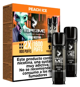 Vapeador Desechable Vapeame Kit Recambio 2P 800 Usos Con Nicotina 2% Sabor Peach Ice / Melocoton Refrescante