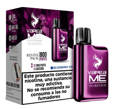 Vapeador Desechable Vapeame Revive Pack 800 Usos Con Nicotina 2% Sabor Blueberry Ice / Arandano Refrescante