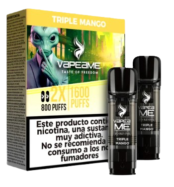 Vapeador Desechable Vapeame Kit Recambio 2P 800 Usos Con Nicotina 2% Sabor Triple mango / Triple Mango