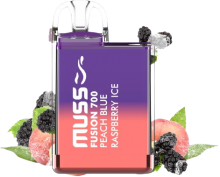 Vapeador Desechable Muss Fusin 700 Usos Con Nicotina 2% Sabor Peach Blue Raspberry Ice / Melocotn y Frambuesa Azul