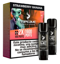 Vapeador Desechable Vapeame Kit Recambio 2P 800 Usos Con Nicotina 2% Sabor Strawberry Banana / Fresa Platano