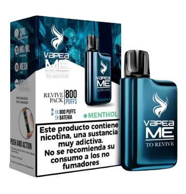 Vapeador Desechable Vapeame Revive Pack 800 Usos Con Nicotina 2% Sabor Menthol / Menta