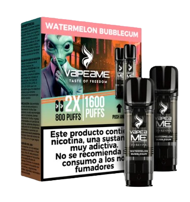 Vapeador Desechable Vapeame Kit Recambio 2P 800 Usos Con Nicotina 2% Sabor Watermelon Bubblegum / Chicle de Sandia