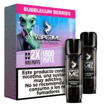 Vapeador Desechable Vapeame Kit Recambio 2P 800 Usos Con Nicotina 2% Sabor Bubblegum Berries / Frutos Rojos