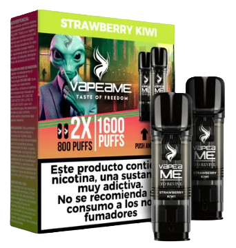 Vapeador Desechable Vapeame Kit Recambio 2P 800 Usos Con Nicotina 2% Sabor Strawberry Kiwi / Fresa Kiwi