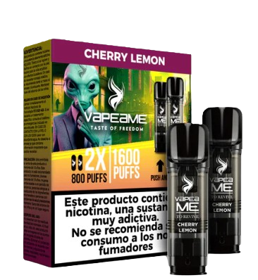 Vapeador Desechable Vapeame Kit Recambio 2P 800 Usos Con Nicotina 2% Sabor Cherry Lemon / Cereza Limon