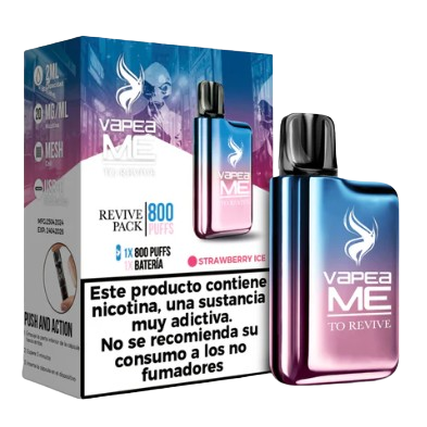 Vapeador Desechable Vapeame Revive Pack 800 Usos Con Nicotina 2% Sabor Strawberry Ice / Fresa Refrescante