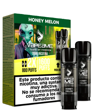 Vapeador Desechable Vapeame Kit Recambio 2P 800 Usos Con Nicotina 2% Sabor Honey Melon / Melon Dulce